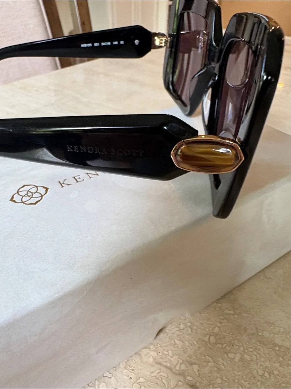 Kendra Scott Black Oversized Square Sunglasses with Pink Lenses